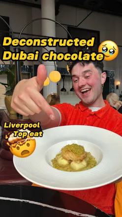 Deconstructed Dubai chocolate dessert from Stokeliverpool, featuring sweet and nutty flavors, near Liverpool Lime Street.