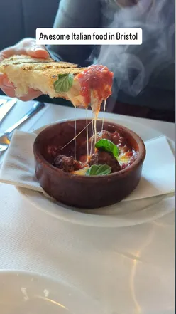 Italian meal at Bianchi's Bristol: focaccia, cheesy pork meatballs, leek and salsiccia tagliatelle, rhubarb panna cotta.
