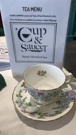 Hand-blended loose leaf teas and a Knickerbocker Glory at Cup and Saucer, a cozy cafΓ© in Derbyshire.