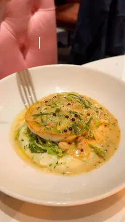 Cod with Irish champ, savoy cabbage, brown shrimp, and miso butter sauce at The Alice, Randolph Hotel, Oxford.