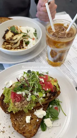Avo toast and Turkish eggs served at Medicine in the Botanical Gardens, perfect for summer brunch in Birmingham.
