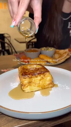 Hong Kong French Toast with Biscoff and peanut butter at Three Brothers Cafe Manchester, popular at Halal Dining event.