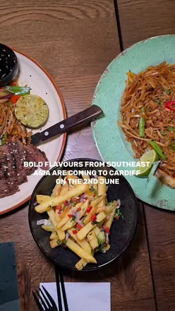 Banana Tree Cardiff opening June 2nd, featuring Southeast Asian dishes like Teriyaki Steak Soba, Tofu Pad Thai, and Sweetcorn Fritters.