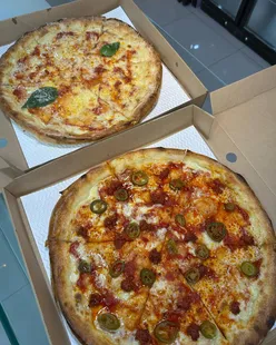 New York inspired pizzas at Pizza Society, Team Valley; Ndjua hot honey pizza, Upside down New York pizza, and pineapple dole whip.