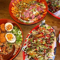 Yuzu Streetfood at The Northern Market, Leeds: Miso Tofu Ramen, Salt & Pepper Hashbrowns, Beef Brisket Bao, Katsu Chicken Curry, Korean Fried Chicken Bao, Korean BBQ Wings.