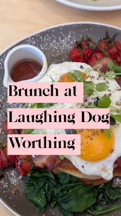 Brunch at Laughing Dog Worthing with Darcy dog, featuring a dog-friendly cafe atmosphere, perfect for Sunday visits.
