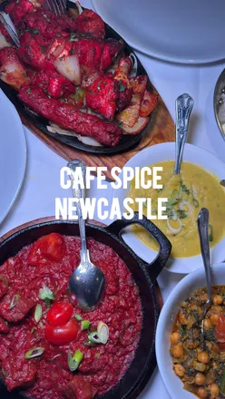 Cafe Spice Newcastle mixed grill, stuffed pepper, garlic chips, lamb karahi, curries, pilau rice, naan, mocktails, Gulaab jaman.