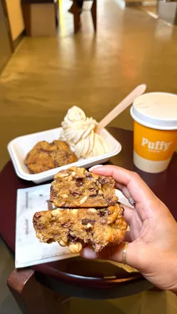 Puffy Paris London store offers thick cookies like white chocolate matcha and soft serve, perfect for a heatwave treat.