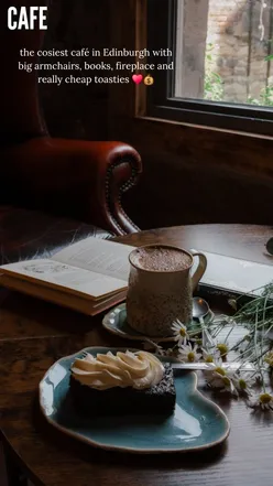 Cozy Edinburgh café with raclette toasties and oat milk chai, perfect for book lovers seeking a warm, inviting atmosphere.