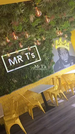 Fast food at Mr. Ts on Wilmslow Road, Manchester: meat feast pizza, special parmo, BBQ tenders, Blue Sea mocktail, special milkshake.