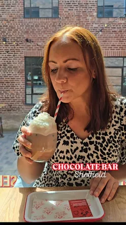 Iced dark milk chocolate drink with sea salt and whipped cream at Chocolate Bar, Leah's Yard, Sheffield City Centre.