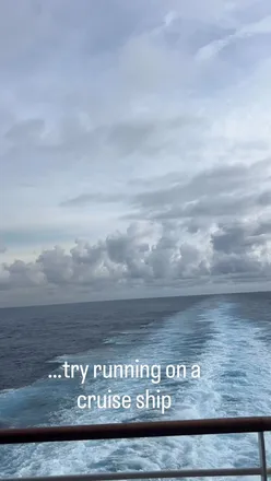 Person running 5km on a cruise ship track, Strava struggles to track pace, relying on track markings for accuracy.