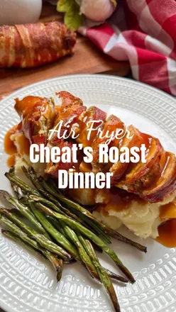 ๐ Air Fryer Cheatโs Roast Dinner ๐
Stuffed Chicken Wrapped in Bacon with Mash, Crispy Green Beans & Gravy
When you want roast dinner vibesโฆ but youโve only got 20 minutes!
Ingredients (serves 2):
For the stuffed chicken:
2 chicken breasts, butterflied
6 slices of streaky bacon, I love @oakparkfoods
Salt & pepper
Quick stuffing:
1 slice of bread (sourdough or GF), blitzed into crumbs
1 tbsp butter
1/2 onion, diced
1 garlic clove, crushed
1 tsp dried sage and thyme
Salt & pepper to taste
To serve:2 portions of mashed potato 200g green beans, trimmed
Your fave gravy
Method:
For the stuffing, sautรฉ the onions in a pot with the butter, mix in the breadcrumbs, garlic, herbs, and seasoning, add a little extra butter or splash of stock if too dry.
Butterfly/Cut into the centre of each chicken breast, to create a pocket, then add a layer of stuffing inside, then fold it back over.
Wrap each breast tightly with streaky bacon (3 rashers each), tucking the ends underneath. Season lightly on top.
Pop into your air fryer basket and cook at 200ยฐC for 15 minutes, or until the bacon is crispy and the chicken is cooked through.
Prep your mash as standard, then toss the green beans with a little olive oil, salt, and pepper and Air fry for 8โ10 minutes, shaking halfway, until crispy and slightly blistered.
When the chicken is ready, slice up and serve on a bed of mash, with the crispy green beans, and pour over hot gravy.
Then enjoy your 20 minute roast masterpiece!
.
.
#airfryer #roastdinner #foodhacks #airfry #stuffedchicken #roastchicken #chickendish #easyrecipeideas #20minutemeals