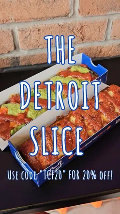 Pesto and tomato pizza slices with fresh toppings and crisp crust at The Detroit Slice, Macclesfield. Try 'The Bando' with pepperoni and hot honey.