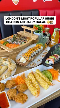 Enjoying delicious halal sushi and gyozas at Iro Sushi, a must-visit spot in London for food lovers!