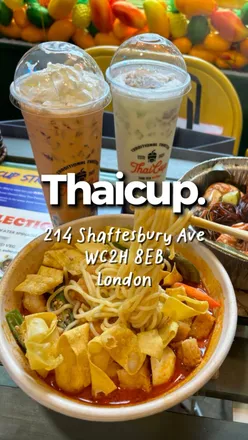 Thai tea boba, taro cha cha, curry laksa, prawn glass noodles, and mango sticky rice at a cozy London eatery.