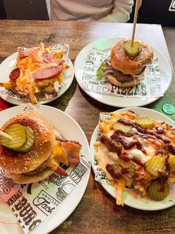 Delicious burgers and loaded fries at Monterey Jack's Scotland's Theme Park, perfect for family dinners and fun.
