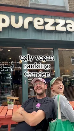 Vegan food tour in Camden featuring pizza, spicy wings, and tiramisu at local hotspots Purezza, Temple of Seitan, and Mildreds.