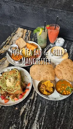 Enjoying a Maharaja breakfast and Pistachio French toast at Zouk Tea Bar & Grill on Oxford Road, Manchester.