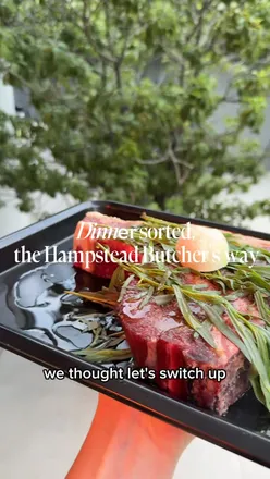 Shopping basket from Hampstead Butcher featuring meats and gourmet products for a delicious meal prep.