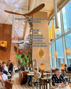 Food blogger reviews high-end dining experiences in Manchester with drinks and stylish ambiance.