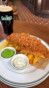 Delicious fish and chips, steaks, and desserts at The George Public House, a top London pub and grill.