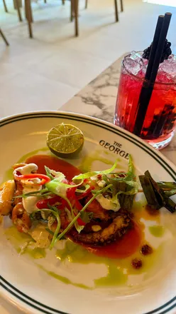 Delicious BBQ brunch at The George pub in Kilsby, featuring cocktails, desserts, and beautifully presented dishes.