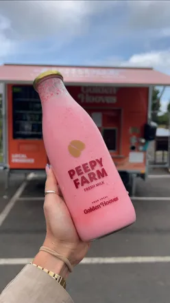 Fresh milk from Golden Hooves 24/7 vending machine in the North East, featuring milkshakes and local produce.