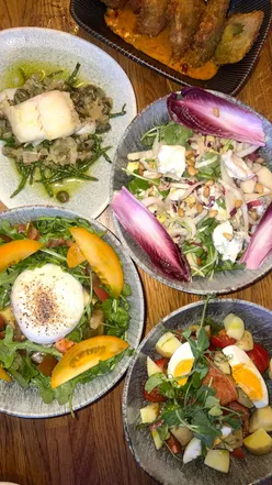 Pescatarian feast featuring cod loin, tuna salad, and more at The Glass in Beeston with friends, laughter, and love.