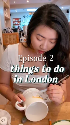 Enjoying pottery painting at Pottery Café in Battersea, London, with drinks and sweet treats for a relaxing afternoon.