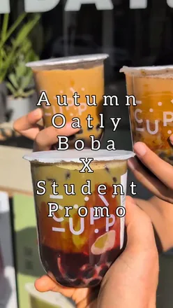 Free boba drinks at Cupp Bubble Tea in Manchester for Freshers Week; featuring Oatly's Autumn Specials and tasty flavors!