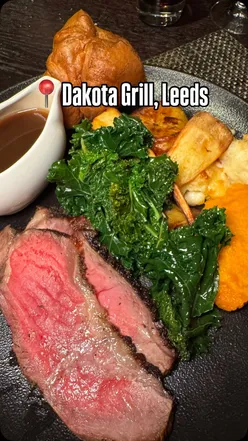 Delicious roast dinner at Dakota Grill, Leeds with butternut squash soup, roast beef, and apple crumble dessert.