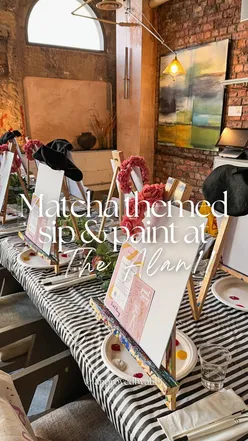 Creative painting session at The Alan Manchester with iced matcha and Paint Away Events, enjoying a morning of connection and art.