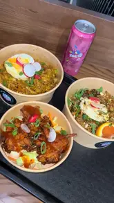 Delicious dishes enjoyed at Ayubowan Street, a vibrant food market in Bradford, offering diverse cuisines and friendly service.