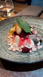 Golden hour dinner at The George in Hathersage, showcasing seasonal autumn dishes and cozy ambiance.