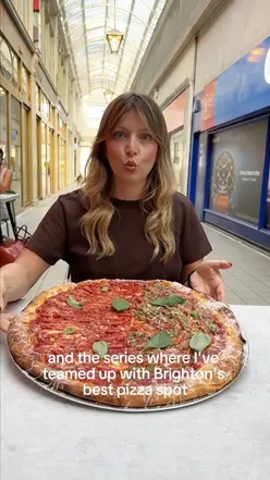 Pizza competition announcement with colorful visuals, featuring the Boujee Foodie special at Pommy's Pizza in Brighton.