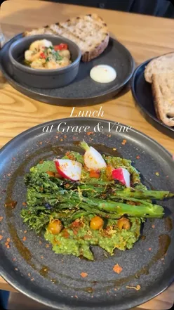 Delicious lunch at Grace & Vine in Leamington Spa featuring tapas, steak, churros, and rosé wine.