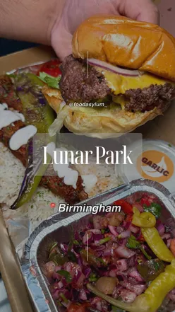 Food review at Lunar Park in Birmingham: delicious lamb kofte, birria tacos, and unique Detroit-style pizza.