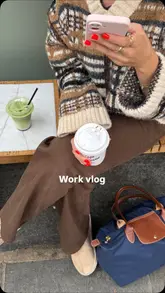 Social media marketing day featuring matcha, a sandwich, and stylish outfit in a cozy setting.