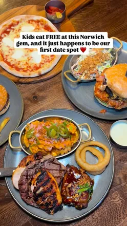 Family enjoying a meal at Middletons Norwich, celebrating 10 years since their first date with delicious food and kids eat free offer.