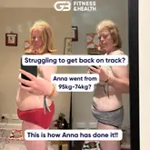 Client celebrating her health transformation with confidence, showing off weight loss and progress in a supportive atmosphere.