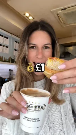 Enjoying £1 coffee and coconut pastel de nata at Cafe de Nata in London, October 9-15. Perfect food deal!