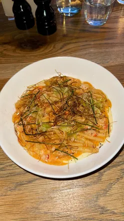 Delicious handmade cavatelli with lobster at Pasta Barla's pop-up collaboration with Pizza East in London.