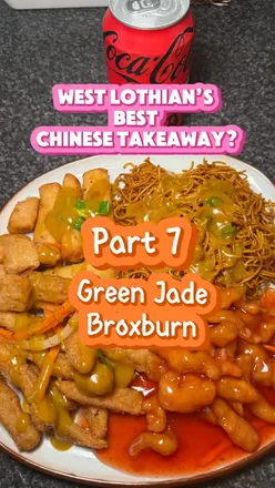 Review of Green Jade Chinese takeaway in Broxburn, featuring dishes like spring rolls, chicken, and noodles with mixed experiences.