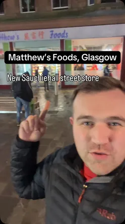 Exploring Matthew’s Foods on Sauchiehall Street, Glasgow, featuring home cooking and KitKats.