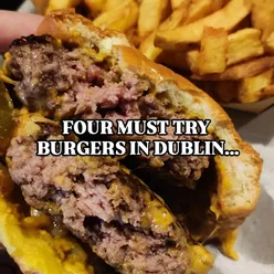 Four delicious burgers from top Dublin spots: Bunsen, 2 Lads, Dash Burger, and Featherblade.
