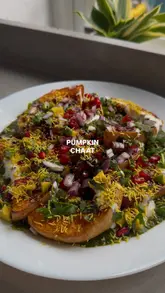 Delicious Pumpkin Chaat with roasted butternut squash, celebrating Diwali and Halloween in one festive dish.