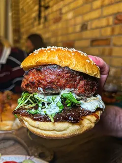 Bistro 8 in Blackwood, Wales - cozy dining; minted lamb burger, steak & ale pie, prawns, cheesy leeks, desserts from new menu