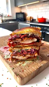 Delicious Krewe Fried Chicken Toastie with mozzarella, ranch, and vibrant toppings from Square Sambos in Dublin.