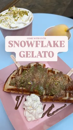 Delicious Pistachio Spiced Latte and Dubai Chocolate Waffle at Snowflake Gelato, Trafford Centre, Manchester.